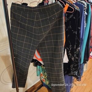 DKNY Black Mustard Strip Plaid Dress Pants-Slacks